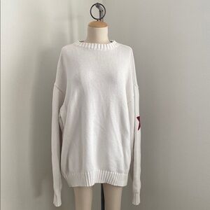 White Sweater with Red Star Detail